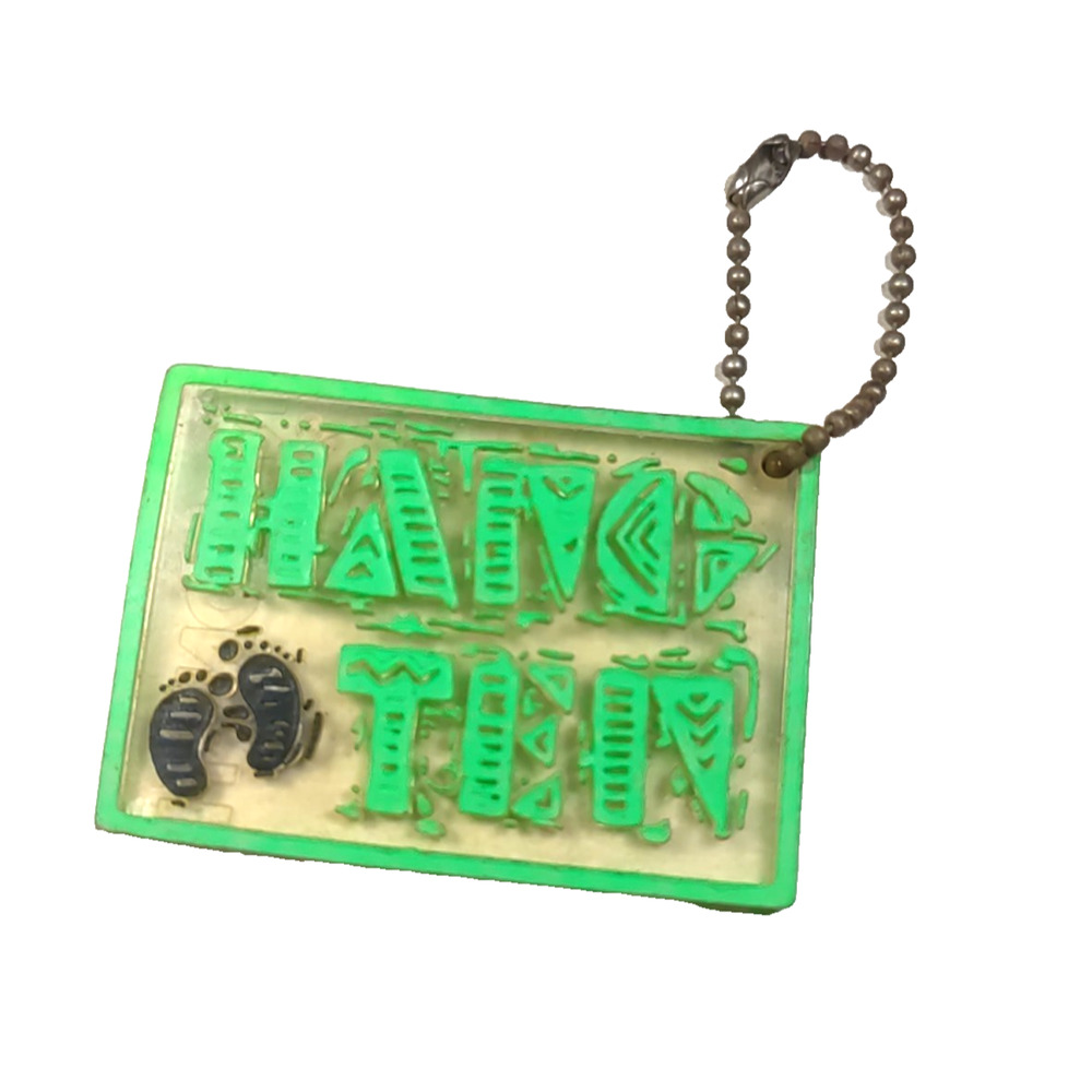 Vintage Acrylic Keychain Hang Ten Green Clear California Surfing Beach Boys...